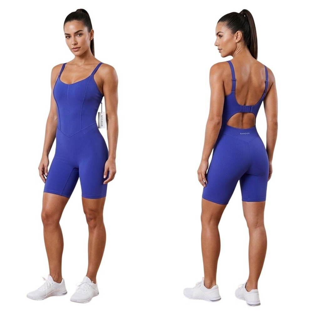 Bandier Soleil Sport 4in Short Catsuit Spectrum Blue/Purple XS NWT